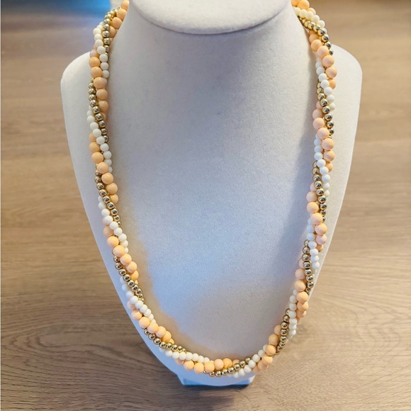 Elegant Beaded Necklace in Gold, White, and Cream - Picture 2 of 4